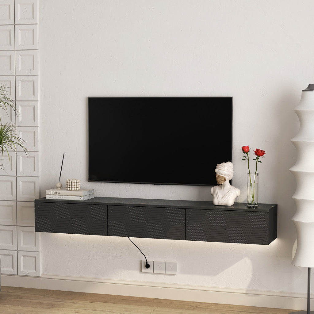 Floating TV Stand Wall Mounted with 16 Color LEDs,67' Modern TV Stand, Floating TV Cabinet Entertainment Center for 55 60 65 Inch TV,Black