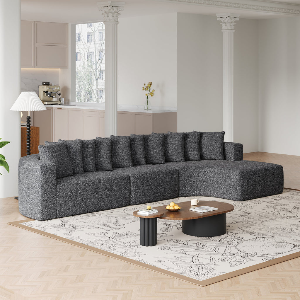 131.1-inch Chenille Sectional Sofa Set, Modern Cloud-Shaped Curved Sofa, Includes 10 Pillows, Living Room Fabric Corner Sofa, L-Shaped Modular Sofa (Right Chaise)
