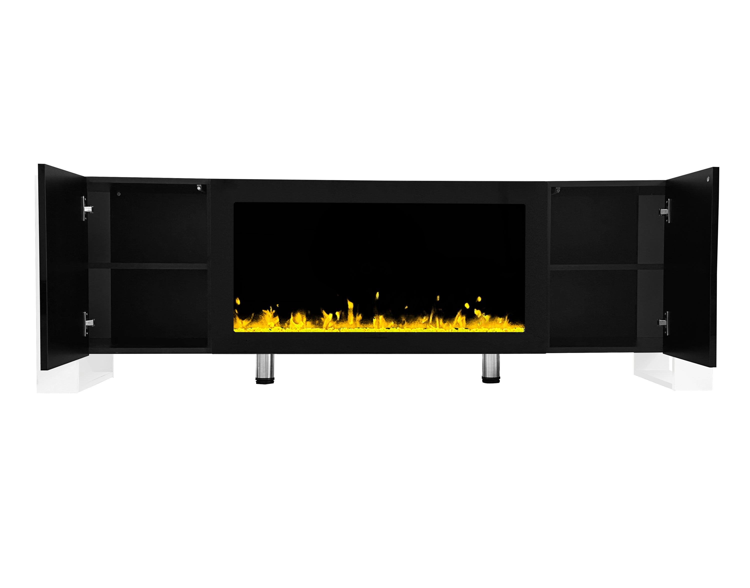 ON-TREND Modern TV Stand with 34.2' Non-heating Electric Fireplace, High Gloss Entertainment Center with 2 Cabinets, Media Console for TVs up to 78', Black