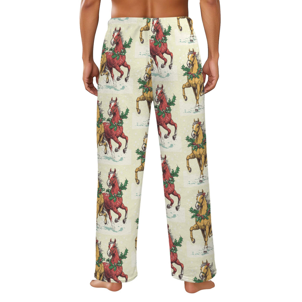 Horses at Christmas Men's Flannel Pajama Trousers (Made in the USA)