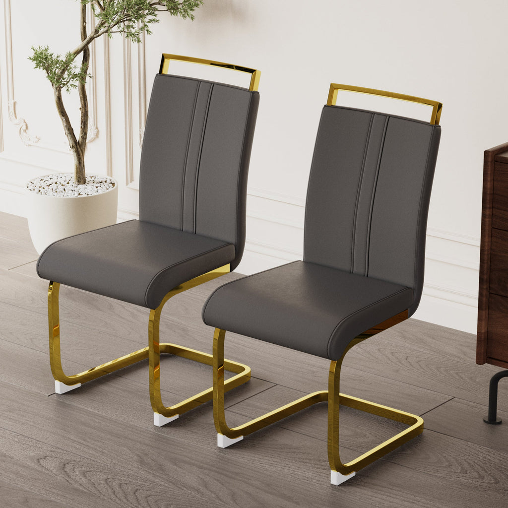 Dining Chairs Set of 4, Side & Kitchen Chairs with Gold Frame, Faux Leather Padded Seat High Back, for Dining, Kitchen & Living Room - Dark Grey