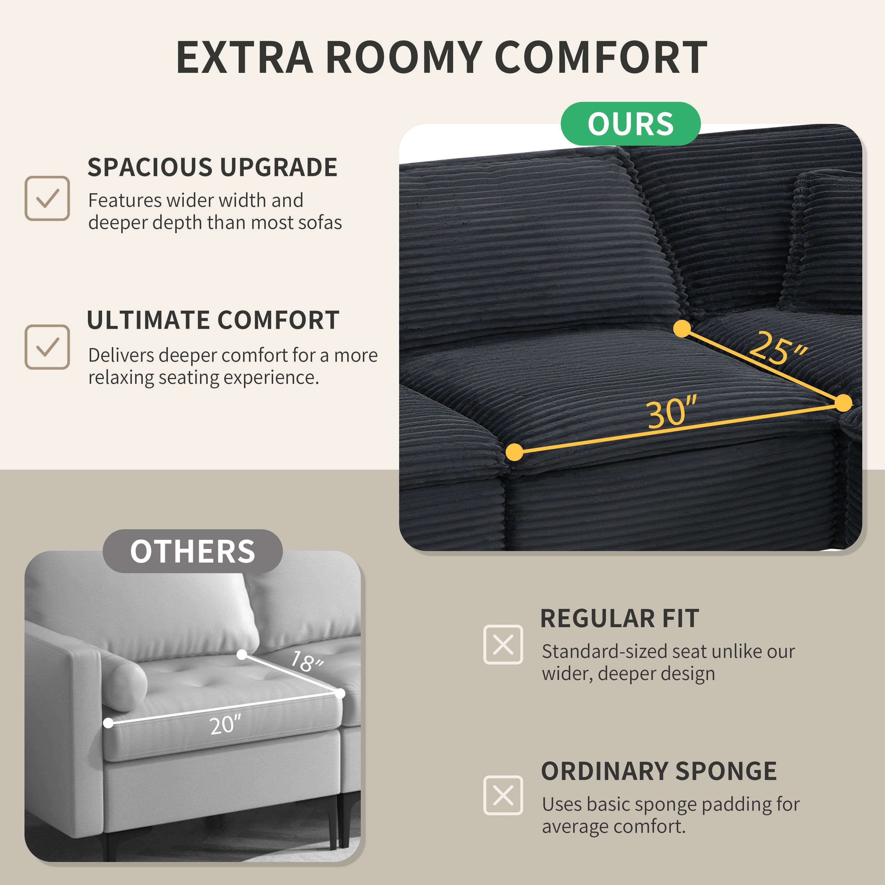 142*82' Fully Compressed Modular Sectional Sofa, U Shape with Ottomans, Luxury Corduroy with Extra Width&Depth Cloud Like Soft Cushion, No Assembly Required, for Living Room&Apartment,2 Colors