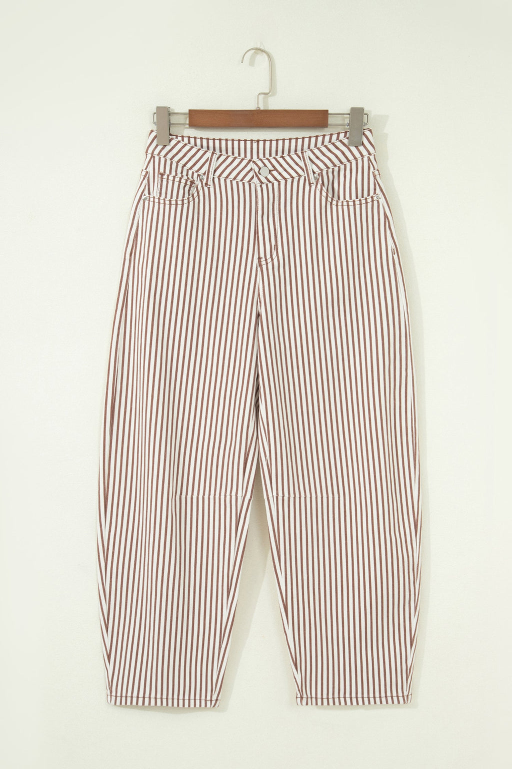 Stripe Denim High Waist Barrel Leg Jeans