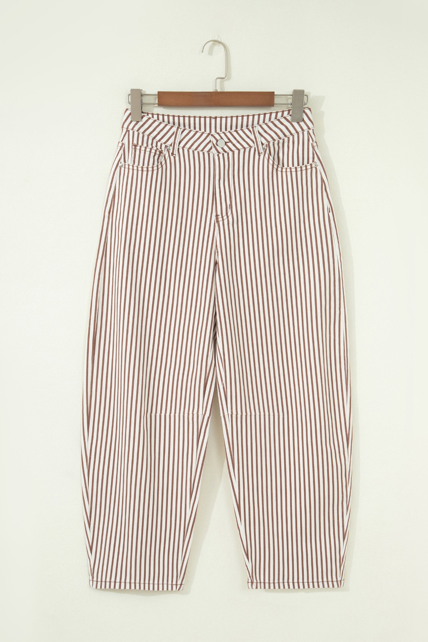 Stripe Denim High Waist Barrel Leg Jeans