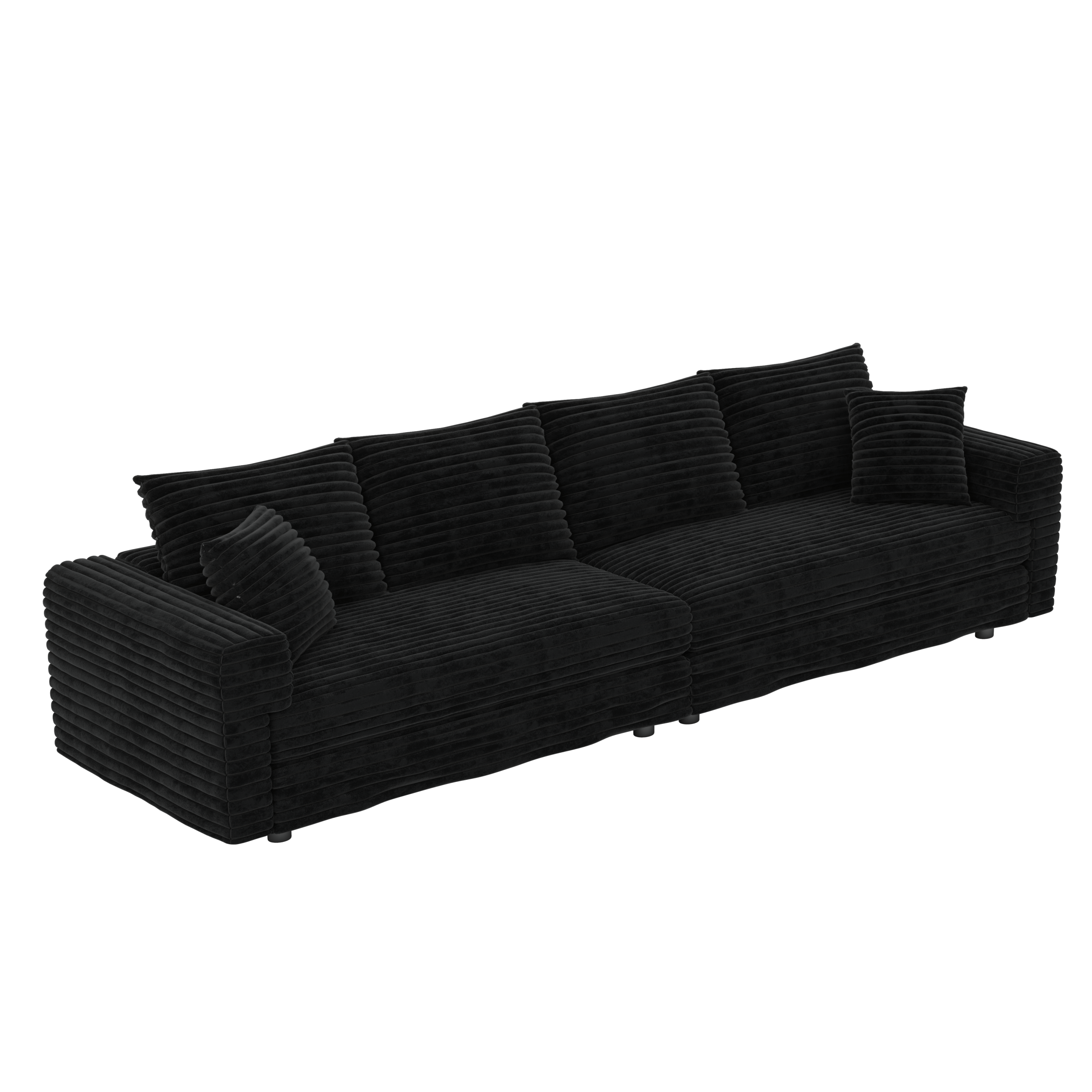 104.3 ' Plush Corduroy 4-Seat Sofa, Modern Comfy Upholstered Sofa Cloud Couch, Deep Seat Couches with Soft Pillows and 2 Ottomans, Convertible Sofa Lounge Chair, for Living Room,Apartment,Office,Black