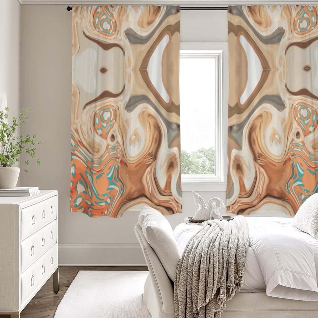 Orange Marble Window Curtains 2 Pieces - 52" x 63" (Made in USA)