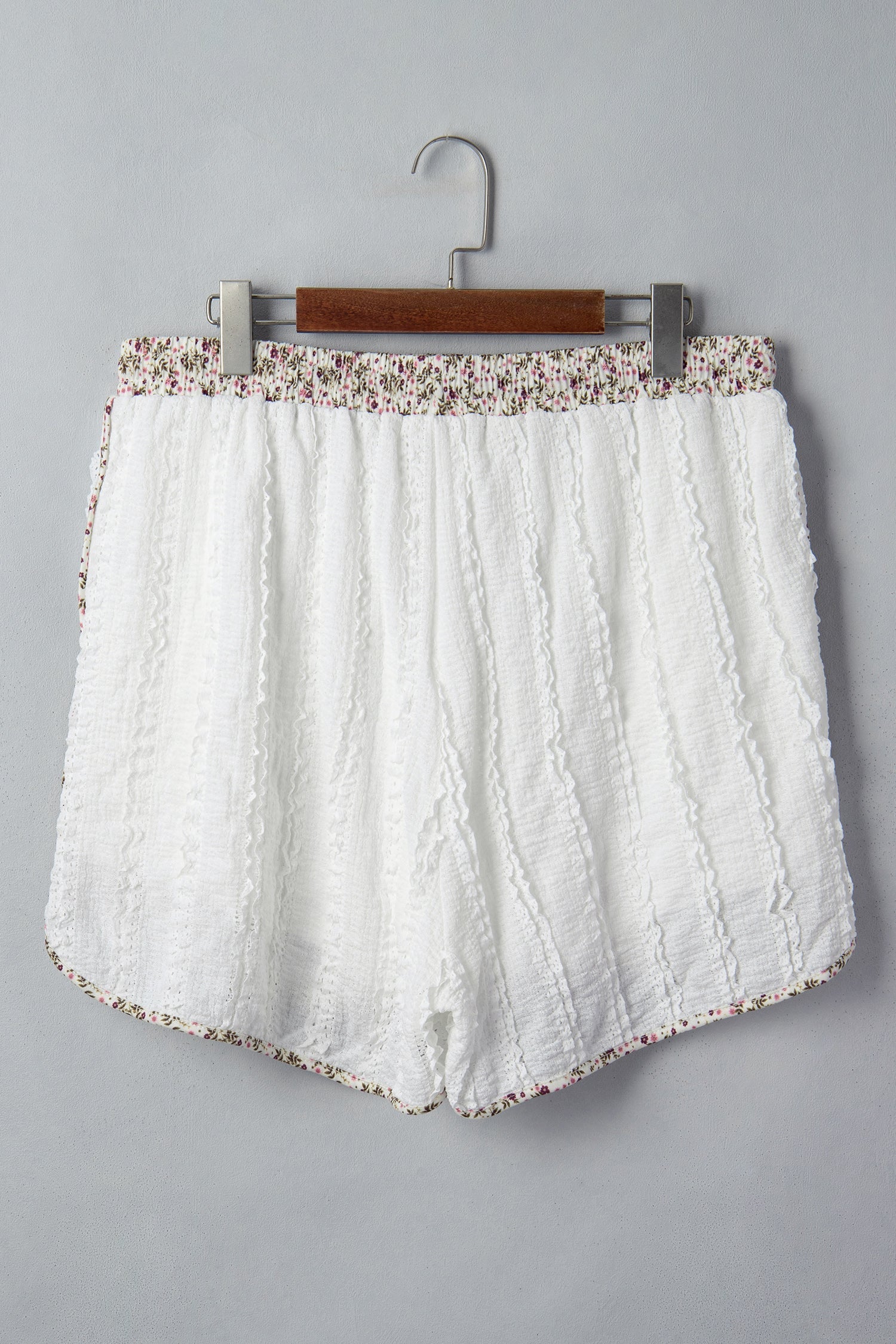Floral Textured Lace Star Patch Drawstring Shorts