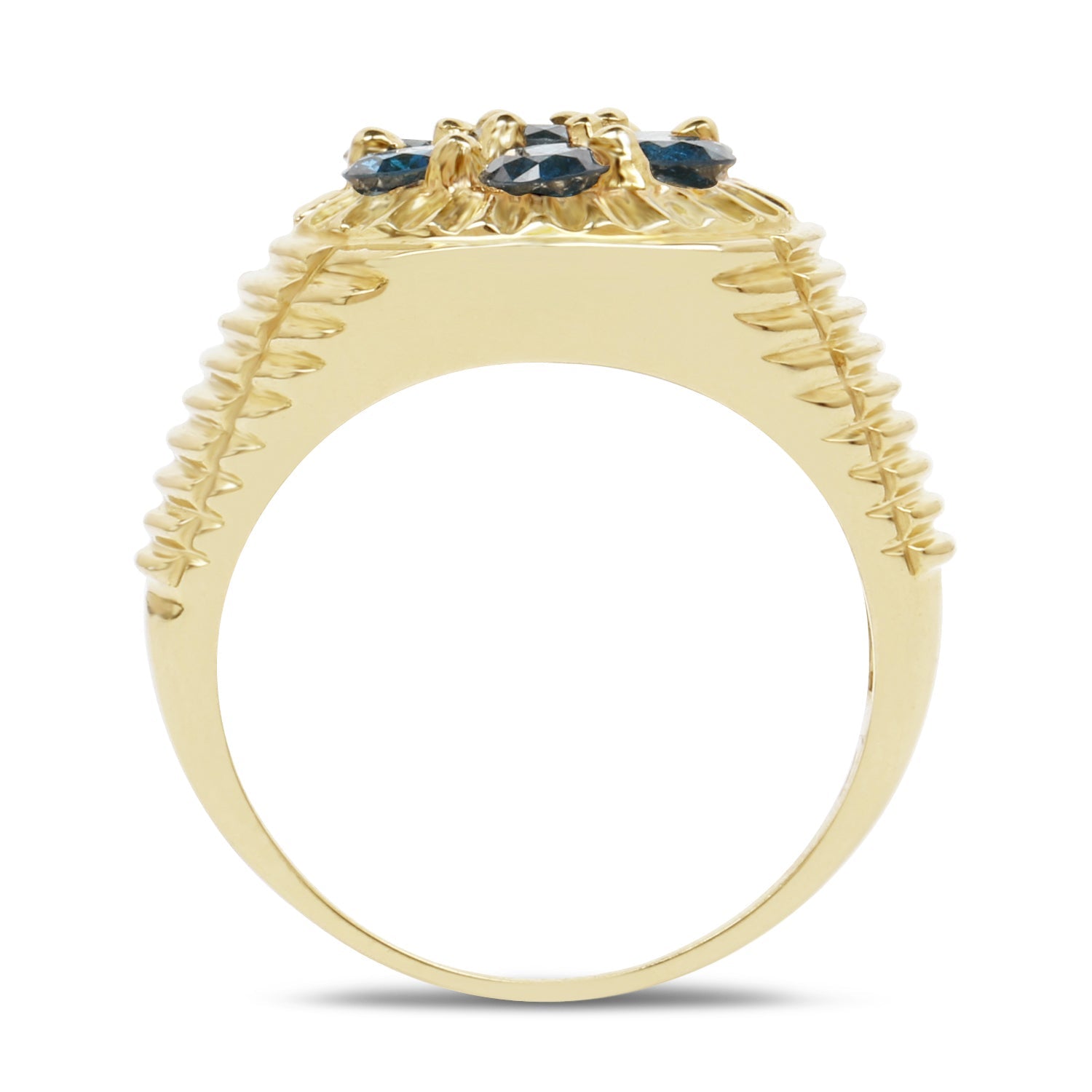 14K Yellow Gold Plated 1.40 Carat Genuine Blue Diamond .925 Sterling Silver Ring