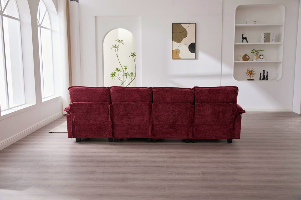 UNITED WE WIN 106' U Shape Sectional Sofa Cloud Couch for Living Room, Upholstery Comfy Modular Sofas, 4 Seat Chenille U-Shaped Sleeper Sofa with Chaise Lounge, Ottoman & Pillows