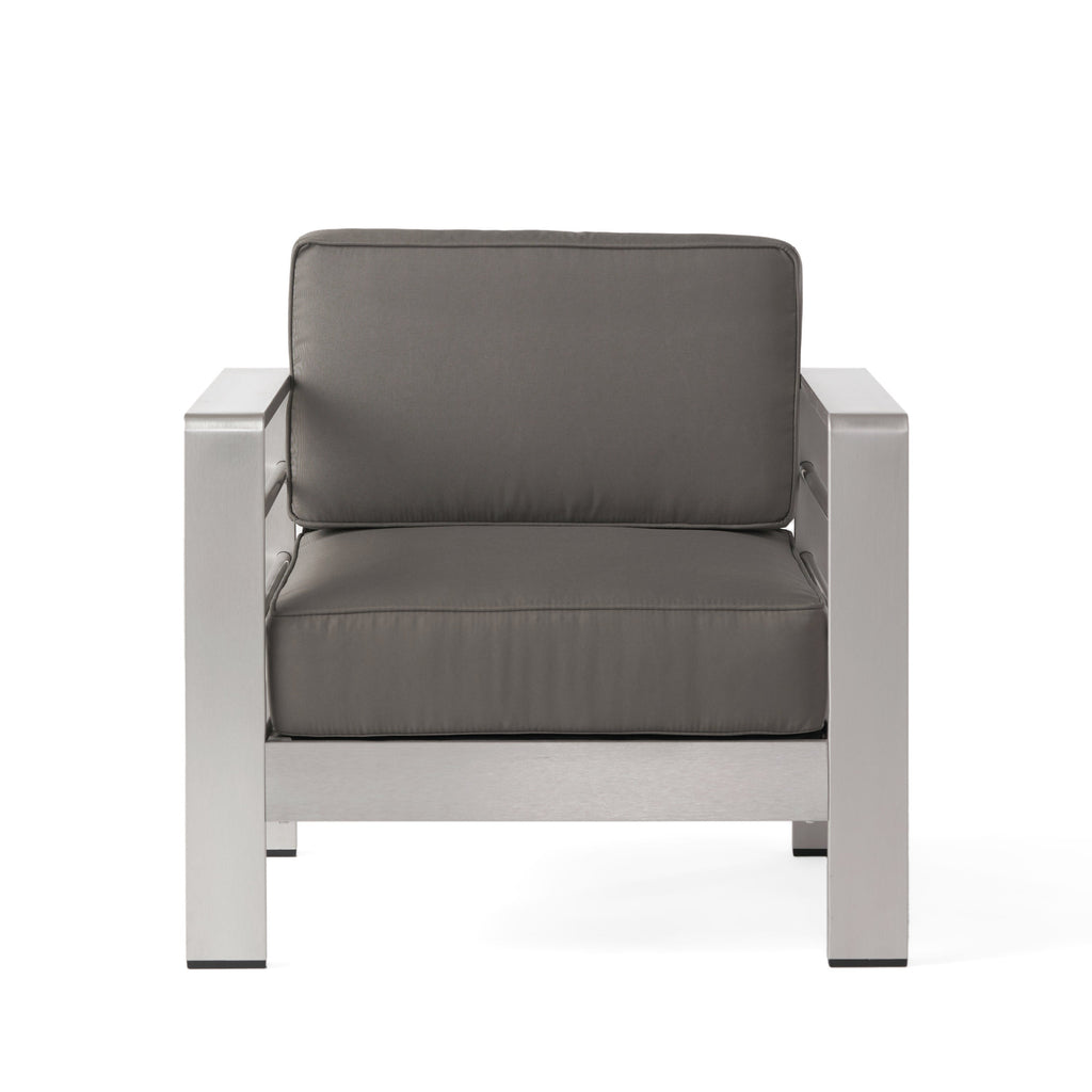 Outdoor Aluminum Club Chair with Cushion, Grey