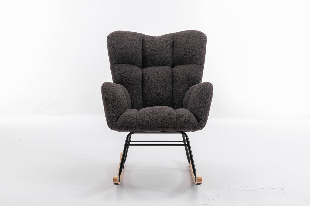 050-Teddy Fabric Rocking Gilder Nursery Chair For Living Room Indoor,Dark Gray