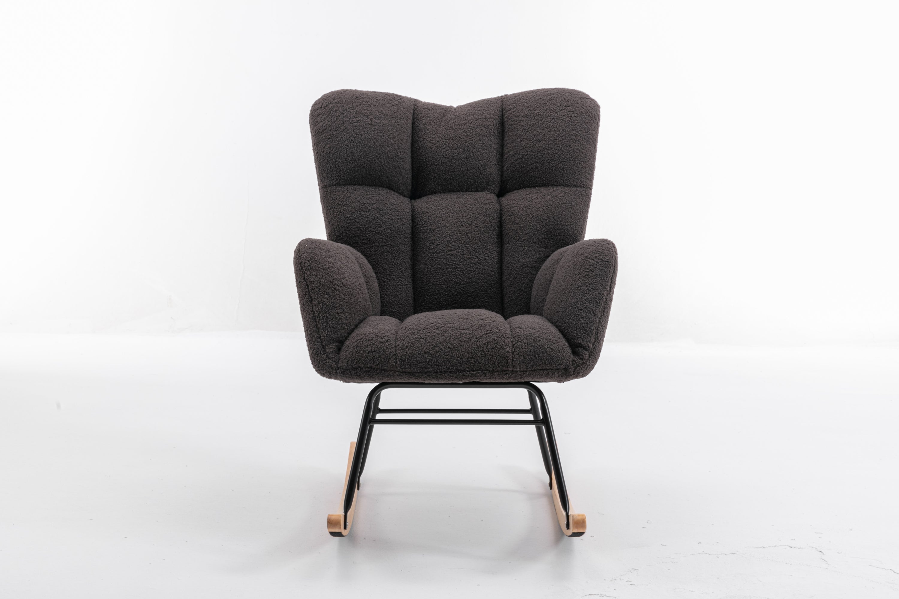 050-Teddy Fabric Rocking Gilder Nursery Chair For Living Room Indoor,Dark Gray