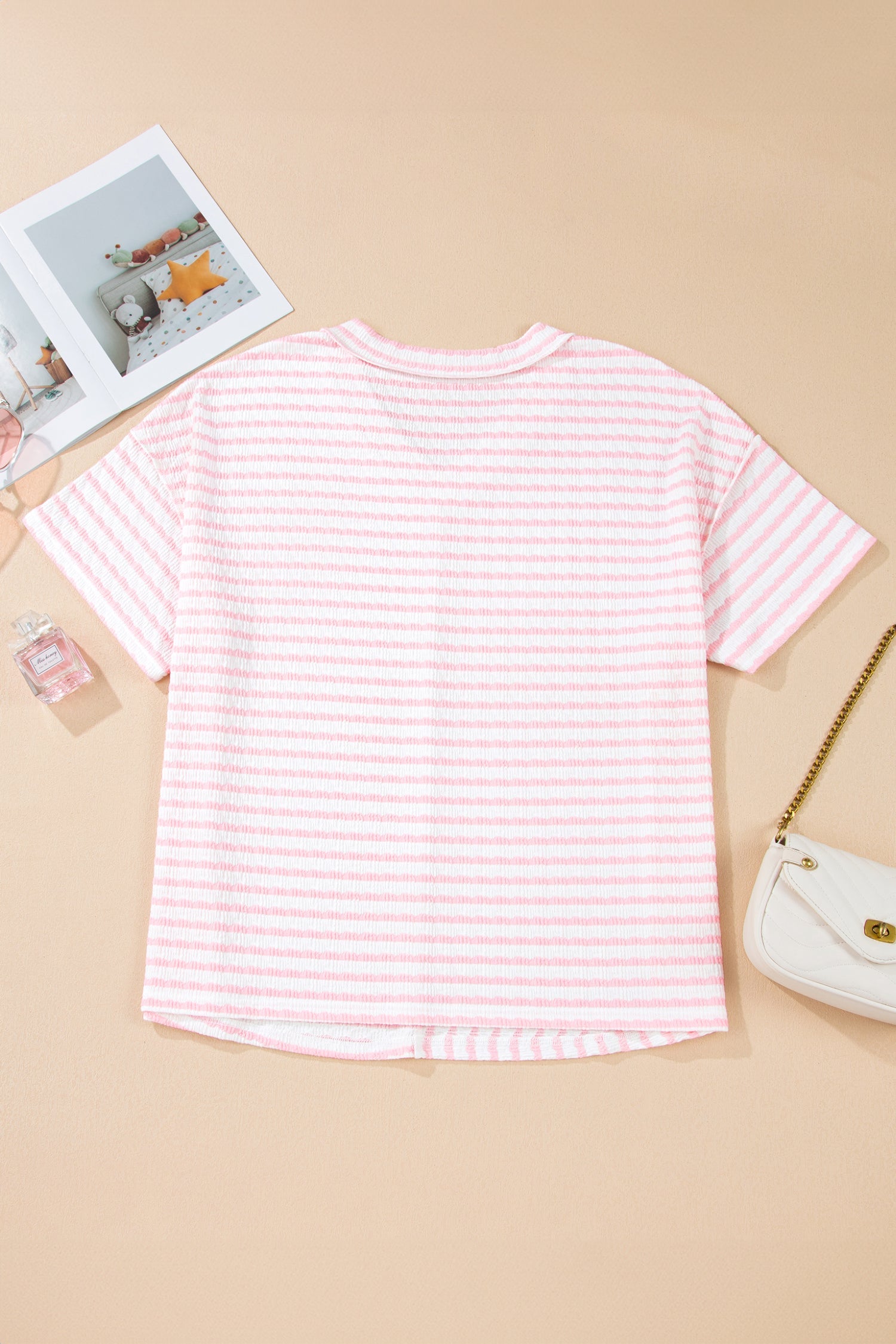 Plus Size Stripe V-Neck Patchwork T-shirt