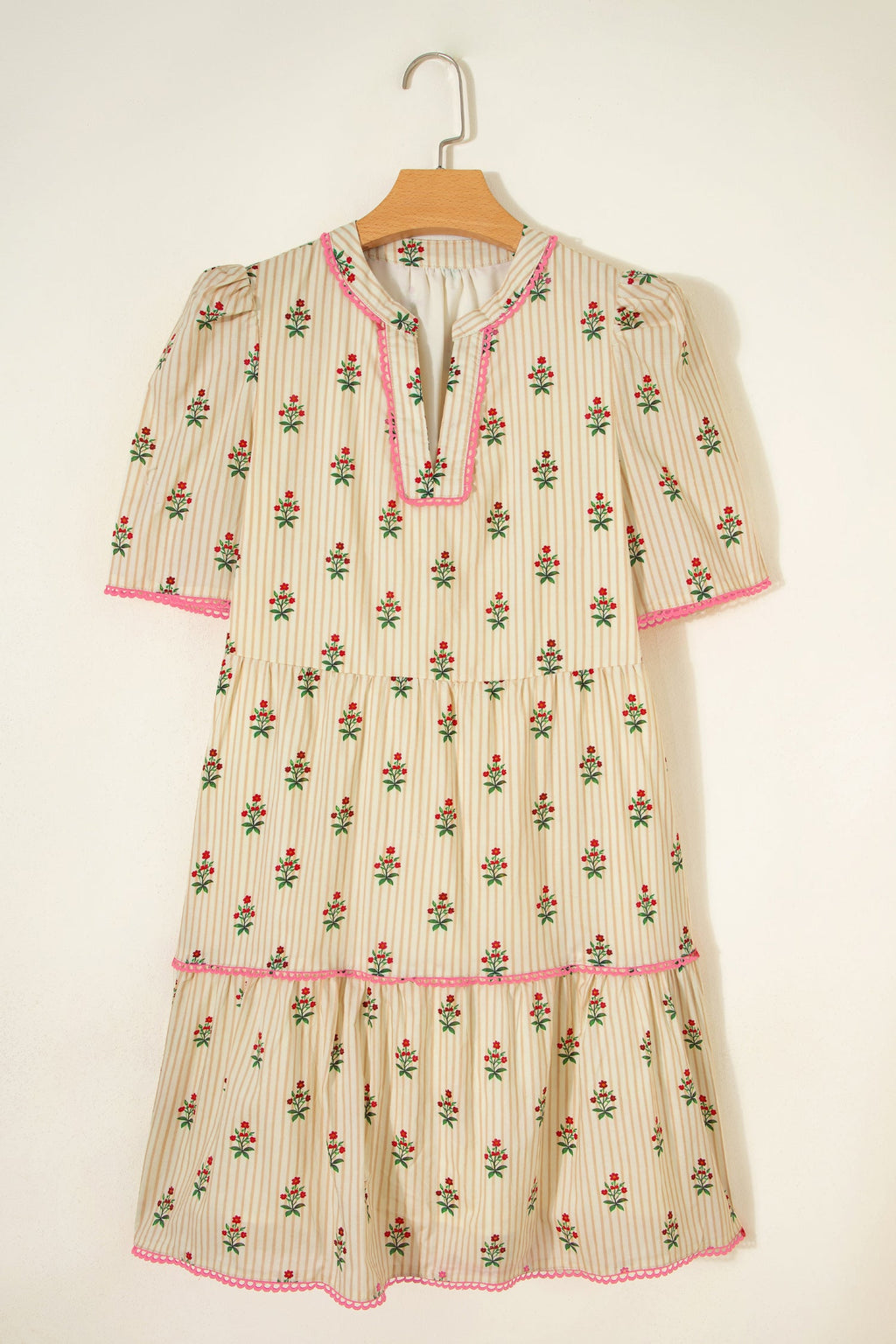 Floral Stripe Contrast Ruffle Hem Mini Dress
