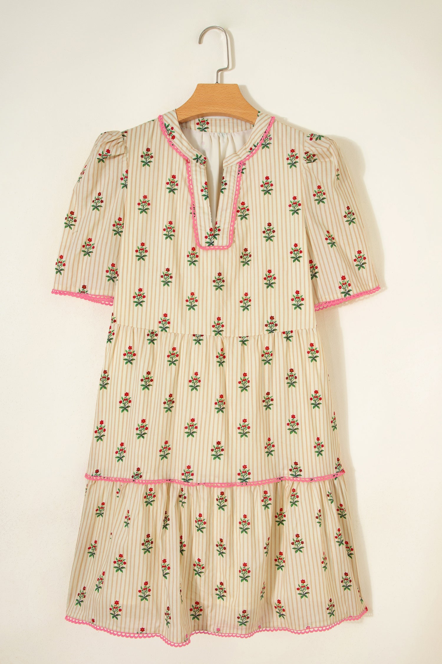 Floral Stripe Contrast Ruffle Hem Mini Dress