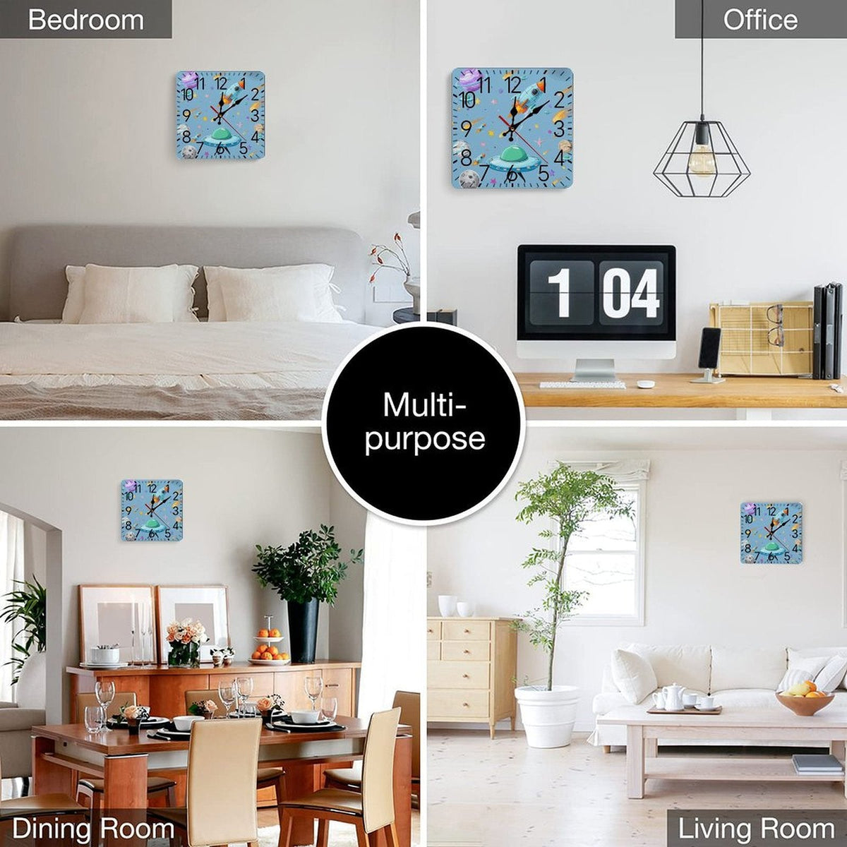 Space Wars Square Wall Clock with Numbers | Ships from USA