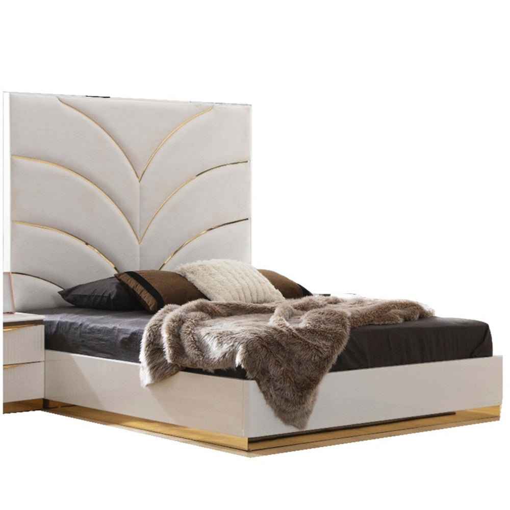 LAURA Gold Detailed Upholstery King 6 Pc made with Wood in White(CA INVENTORY)