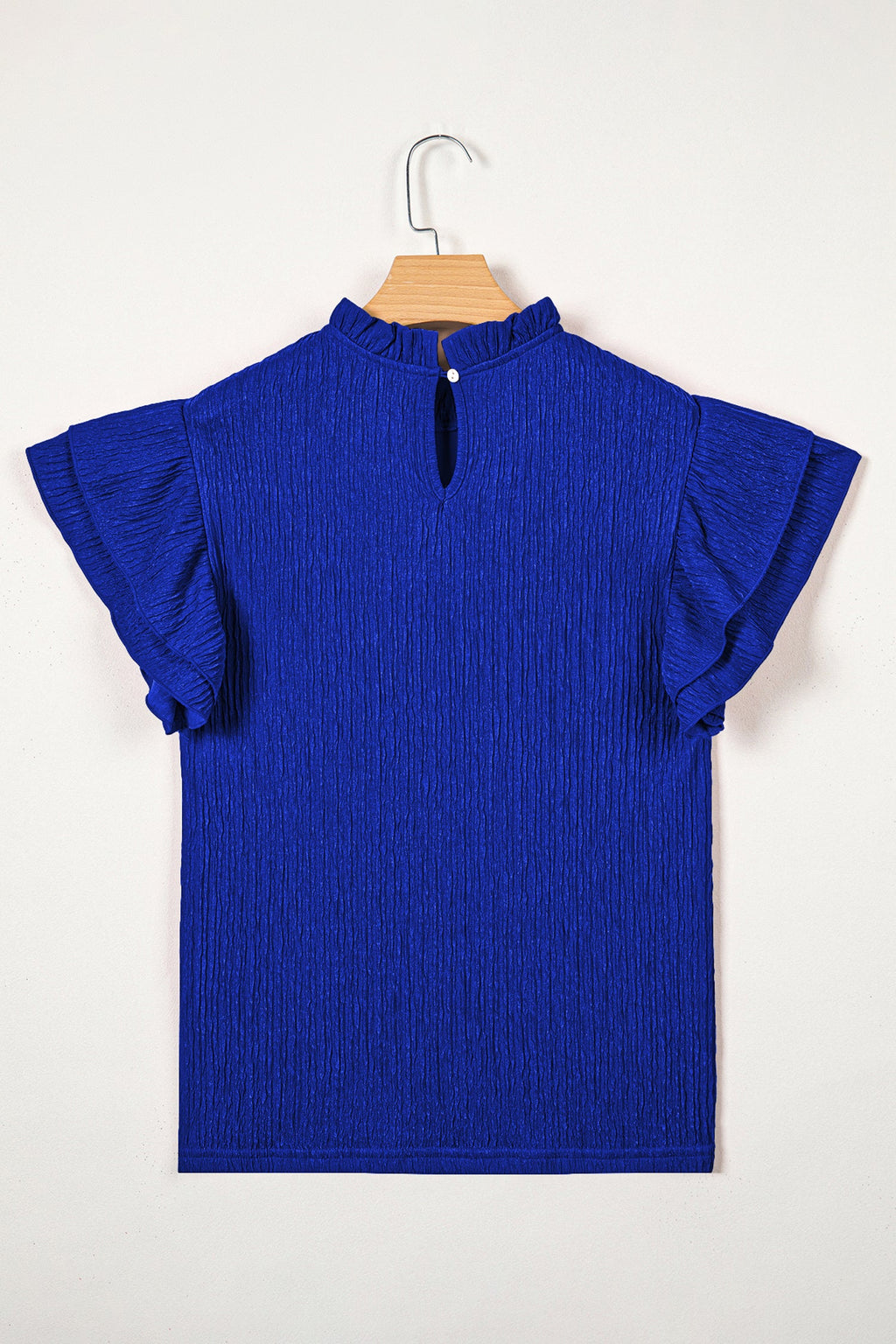 Solid Textured Ruffle Trim Short Sleeve Blouse