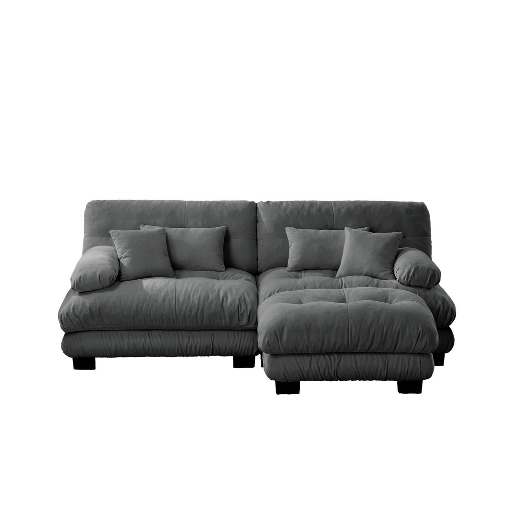 Cloud Couch Sectional Sofa for Living Room, Chenille 2 Seater Sofa with 2 Lumbar pillows and 2 throw pillows , Upholstered Wide Arm Sofa with Convertible Ottoman,Chenille Gray