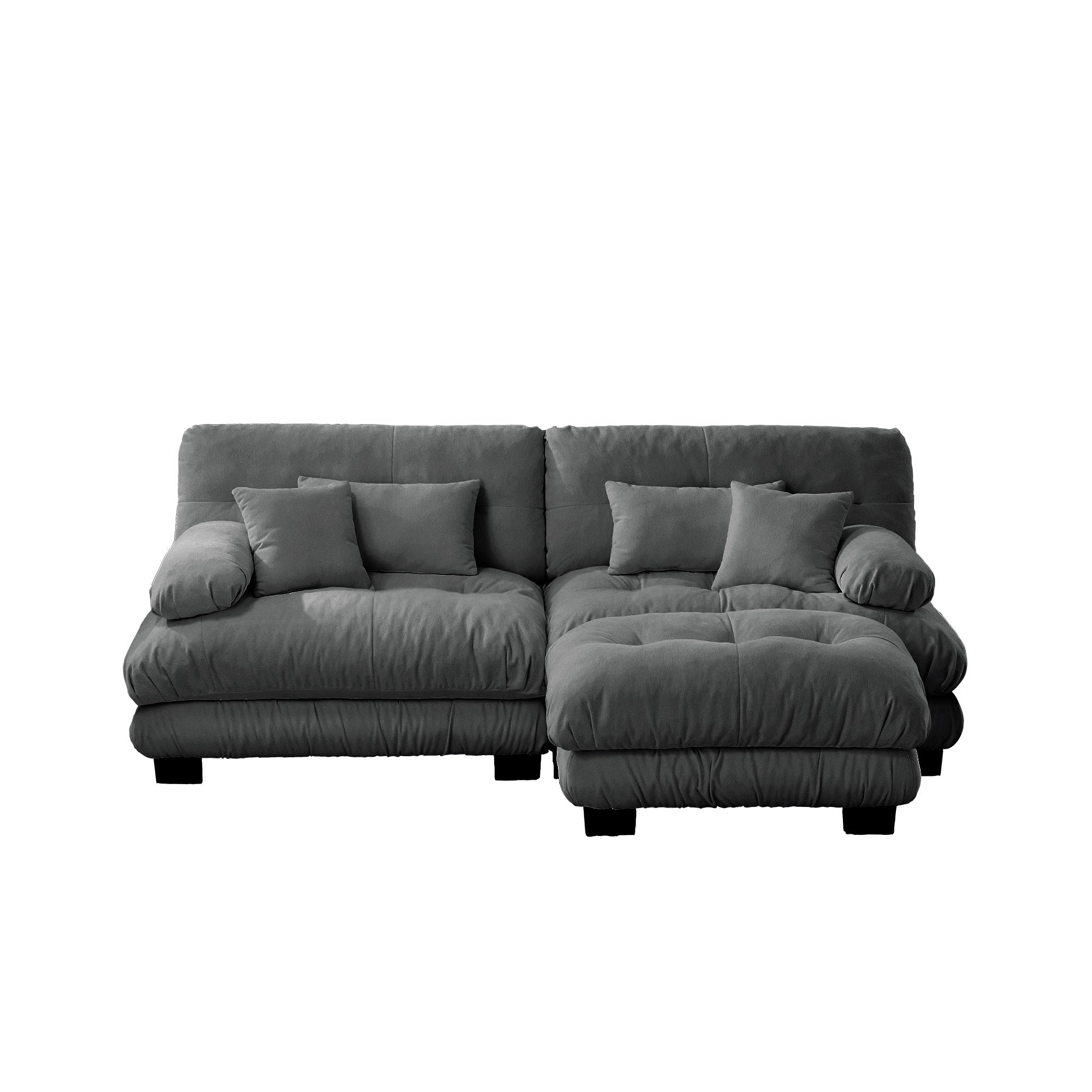 Cloud Couch Sectional Sofa for Living Room, Chenille 2 Seater Sofa with 2 Lumbar pillows and 2 throw pillows , Upholstered Wide Arm Sofa with Convertible Ottoman,Chenille Gray