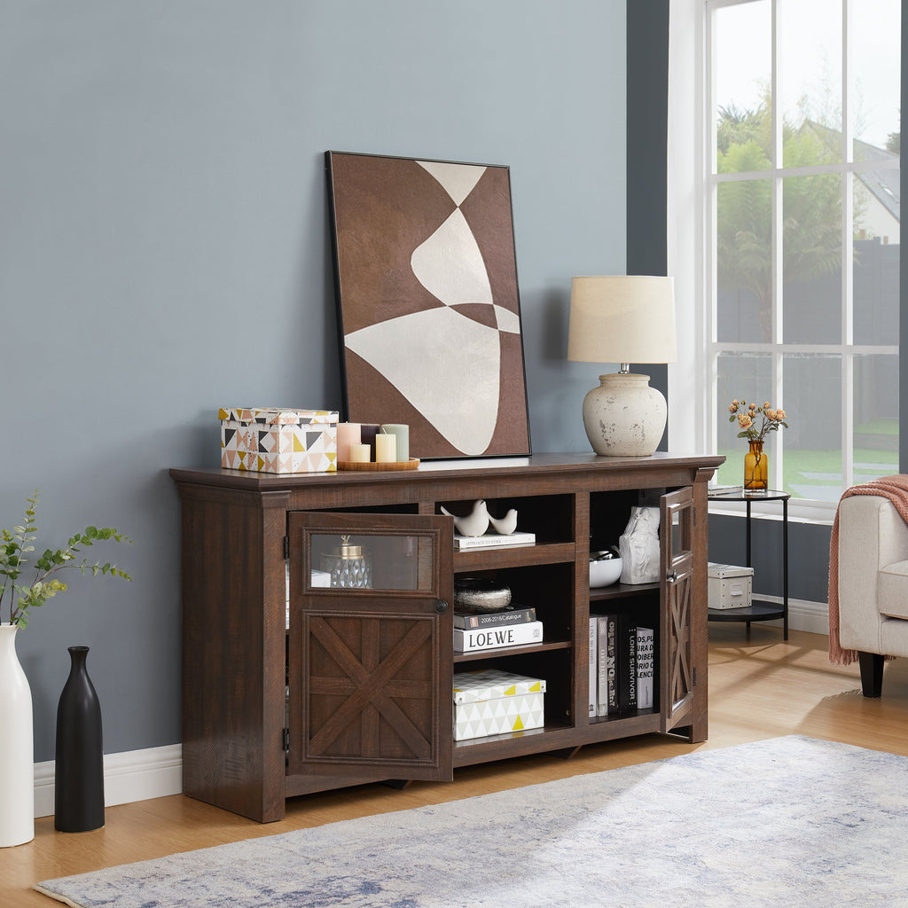 2 Doors Cabinet Farmhouse  Cabinet, Farmhouse TV Stand Barn Design,Modern Farmhouse TV Media Stand, Large Barn Inspired Home Entertainment Console,Espresso, 60.23'W*15.35'D*31.7'H