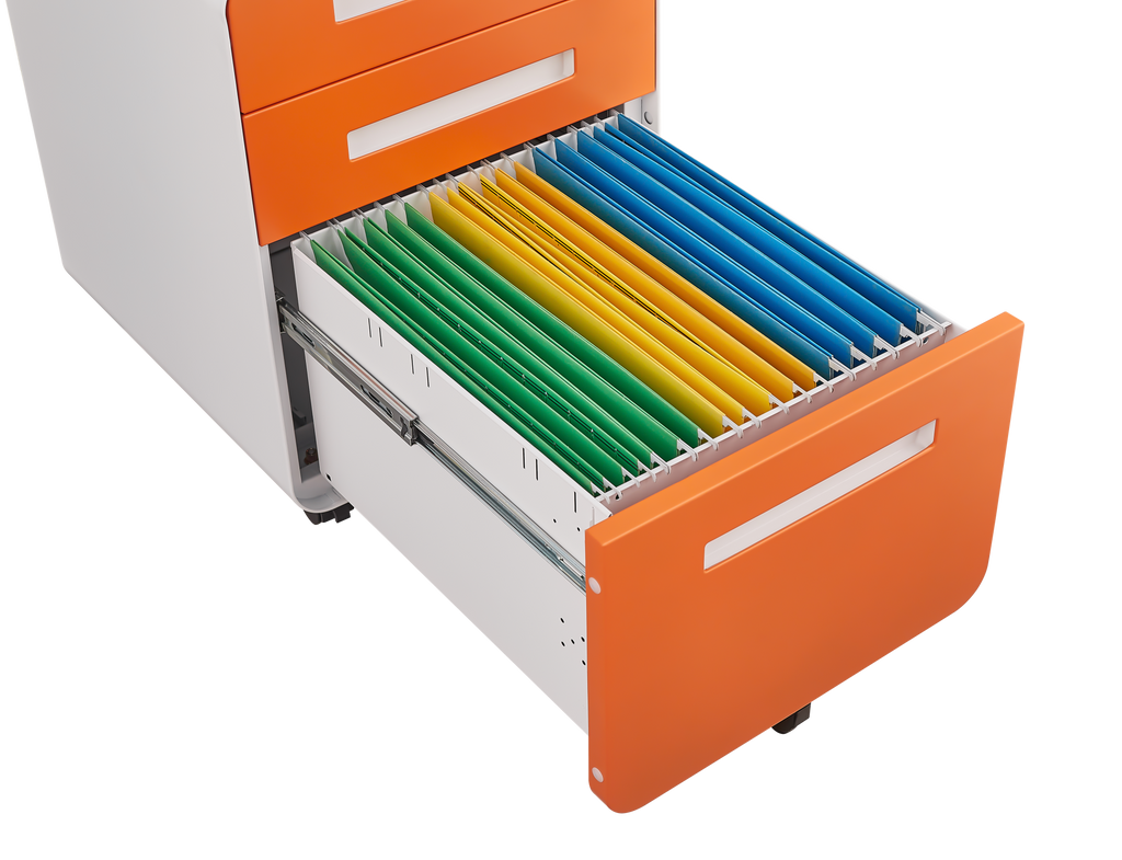 Rounded 3 drawer mobile filing cabinet, multifunctional legal/letter/A4 file storage cabinet, 5-wheel design anti tilt cold-rolled steel, with pencil storage box,