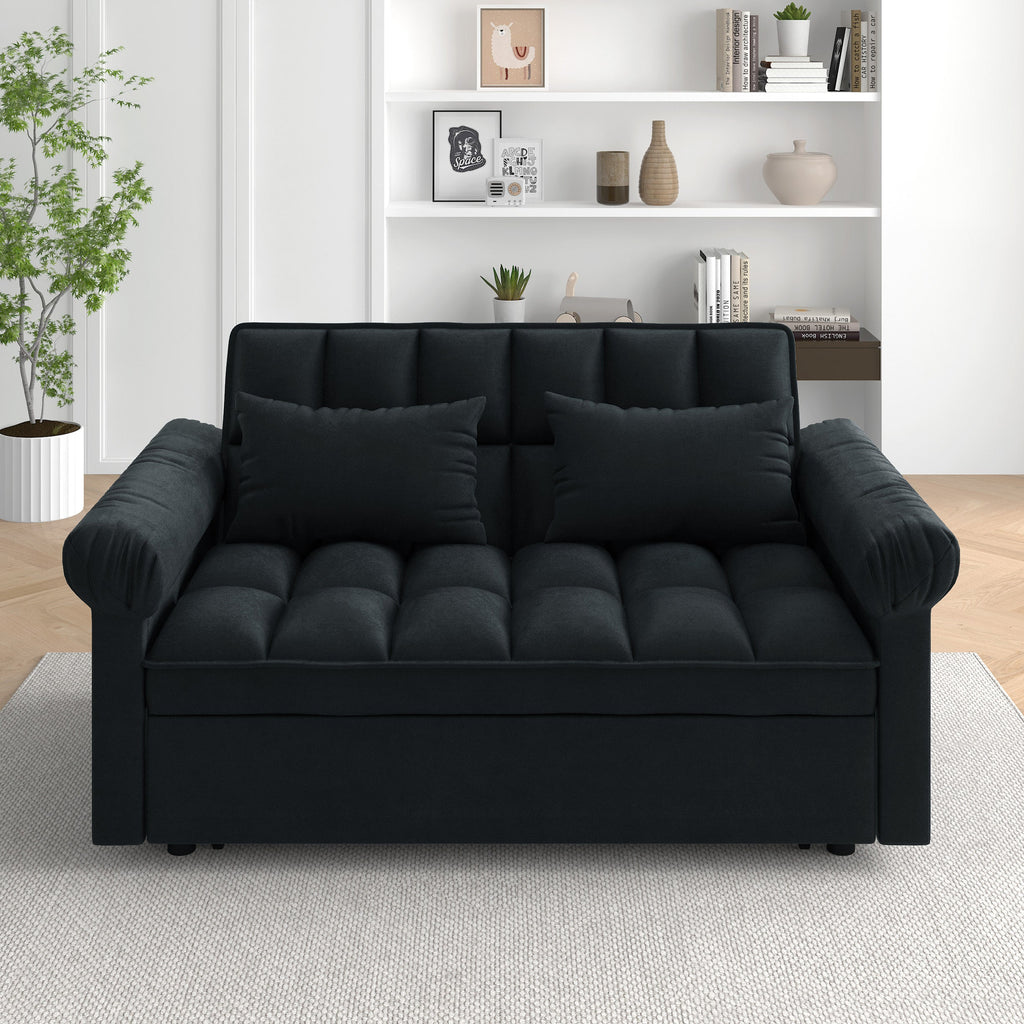 Loveseats Sofa Bed with Pull-out Bed,Adjsutable Back-Black