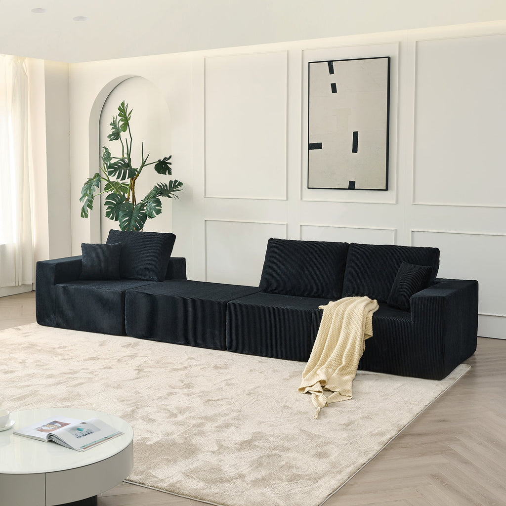 110' Cloud Modular Sectional Sofa,Boneless Couch, No Assembly, 3 seater with Ottoman & 2 Pillows, Perfect for Living Rooms and Bedrooms