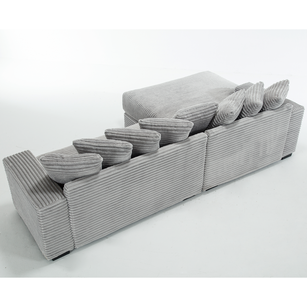 [NEW ARRIVED] [VIDEO PROVIDED] Oversized Two-Piece  Couches,  L Shaped Sofa, Corduroy, Left Chaise Daybed,with Armrests,Eight Throw Pillows,Corner Sofa,Easy To Assemble,  Gray