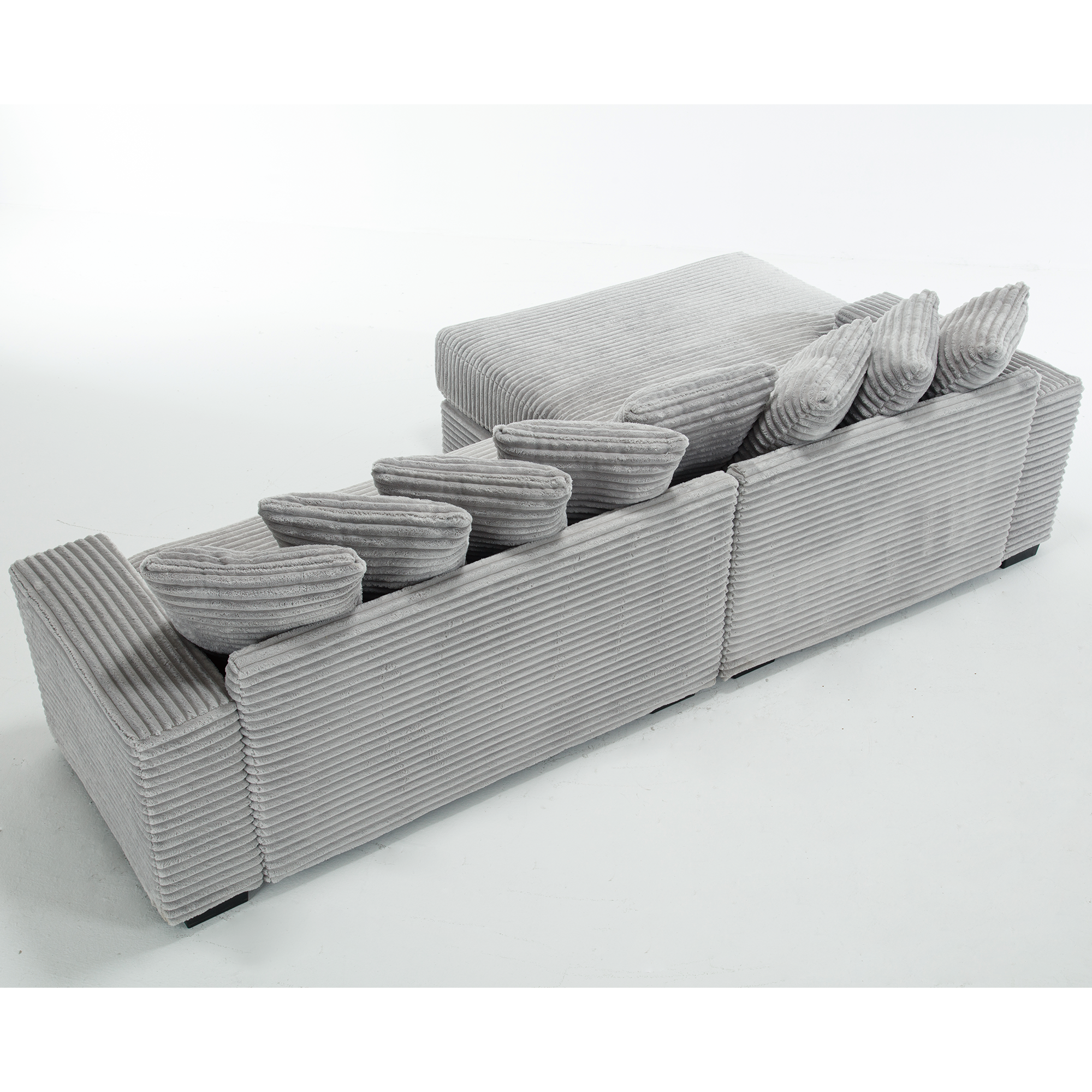 [NEW ARRIVED] [VIDEO PROVIDED] Oversized Two-Piece  Couches,  L Shaped Sofa, Corduroy, Left Chaise Daybed,with Armrests,Eight Throw Pillows,Corner Sofa,Easy To Assemble,  Gray