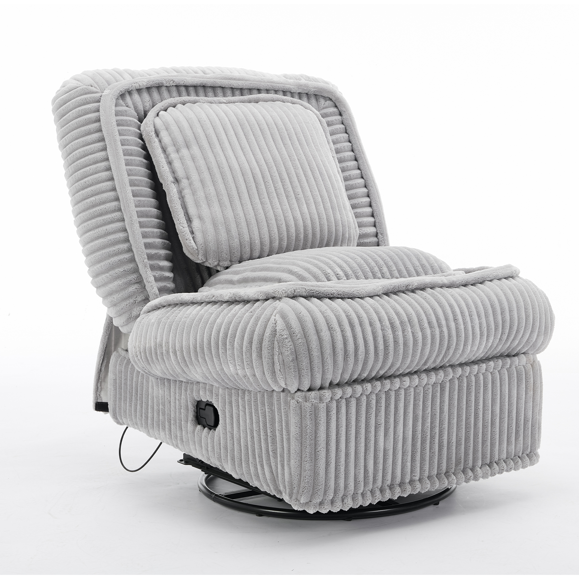 [NEW ARRIVED] 360° Swivel Rocking Single Sofa,Recliner Sofa, Manual Glider Rocking Armless Chair,Living Room Office, With Adjustable Backrest and Footrest and pillows, Small Spaces,Corduroy , Gray