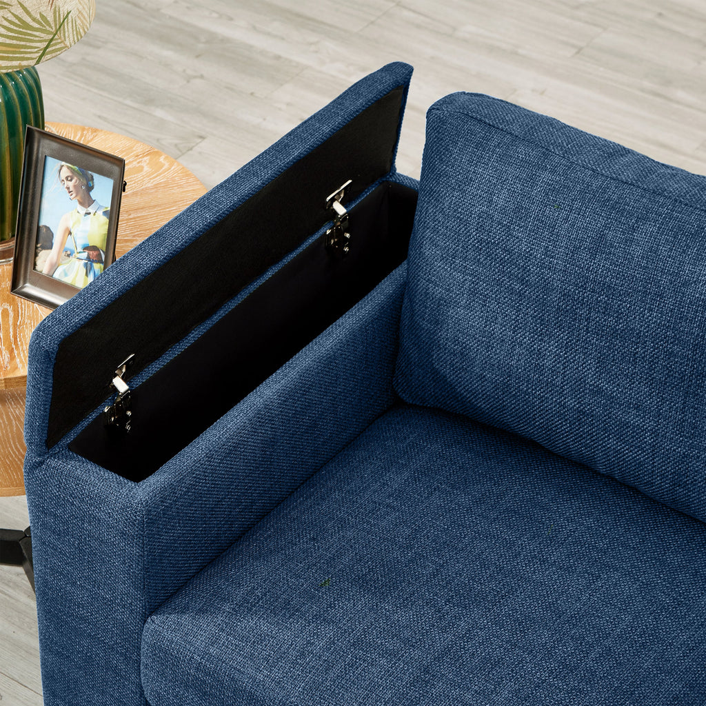 93.7' Modern Style Living Room Sofa Fabric Couch,Square Arm Sofa with Cup Holder,Storage Sofa,Upholstered Polyester Blue.