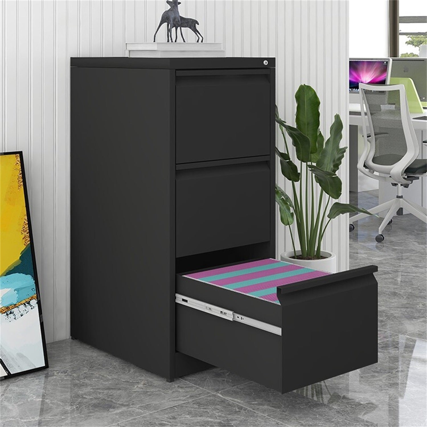 4 Drawer Vertical File Cabinet with Lock for Home Office Organizer, Black Metal Filing Cabinet, Letter/A4/Legal Size