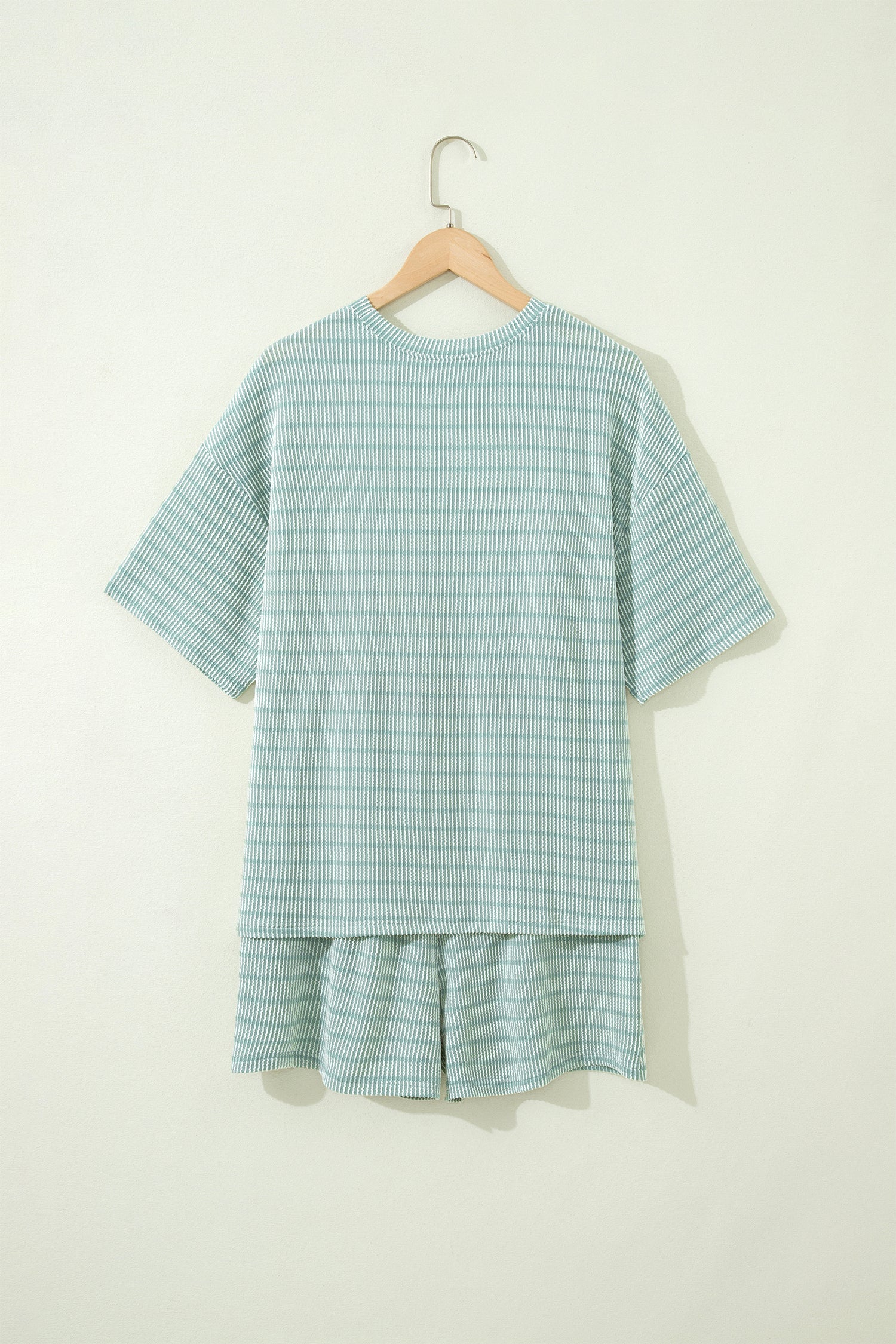 Stripe Corded Knit Tee & Drawstring Short Set