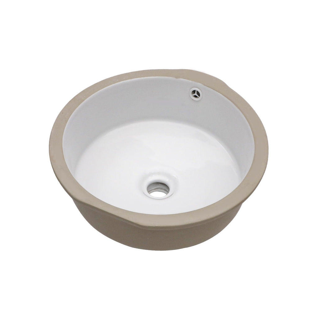 Ceramic Round Undermount Bathroom Sink With Overflow, European Style - White