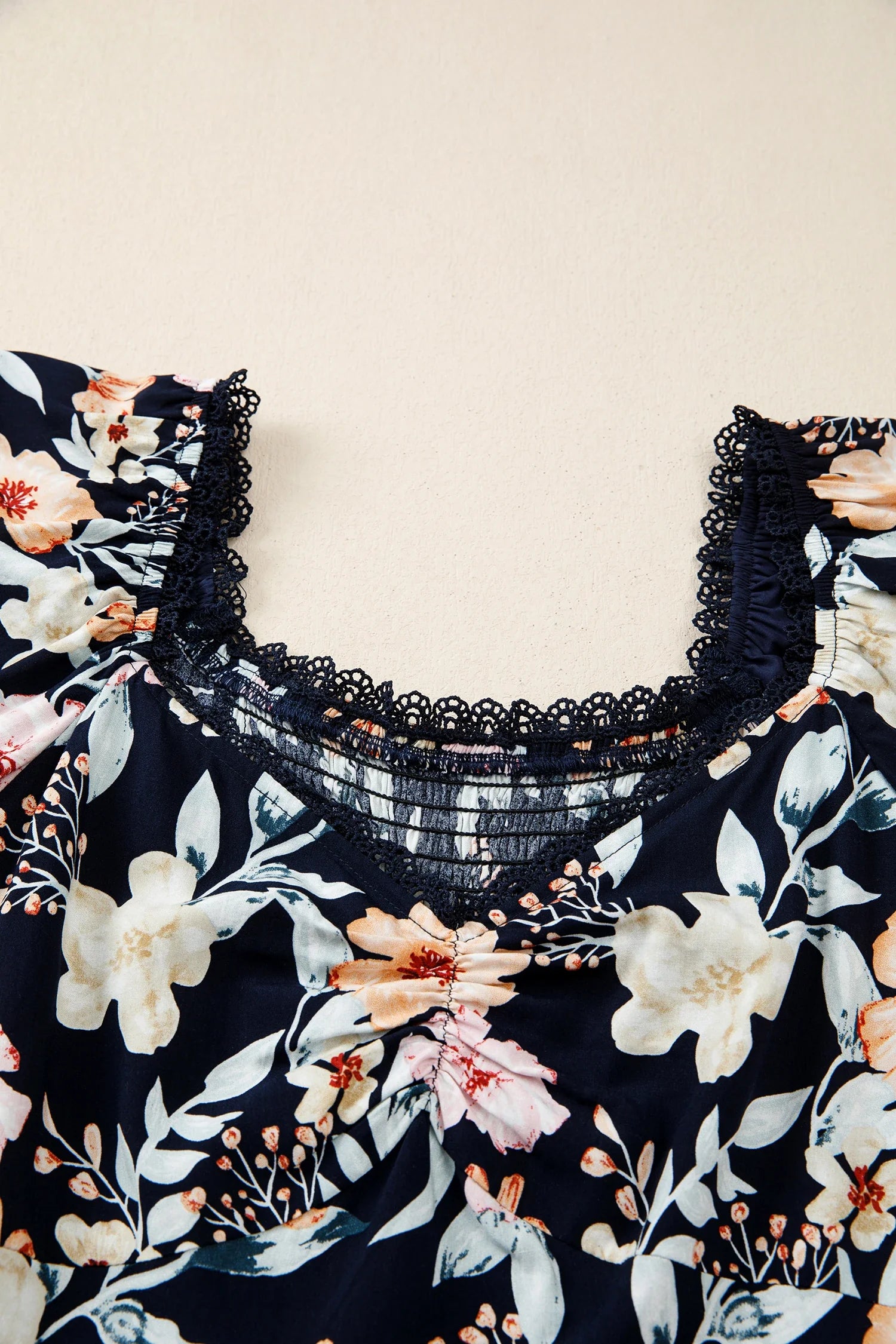 Floral Short Sleeve Smocked High Waist Maxi Dress