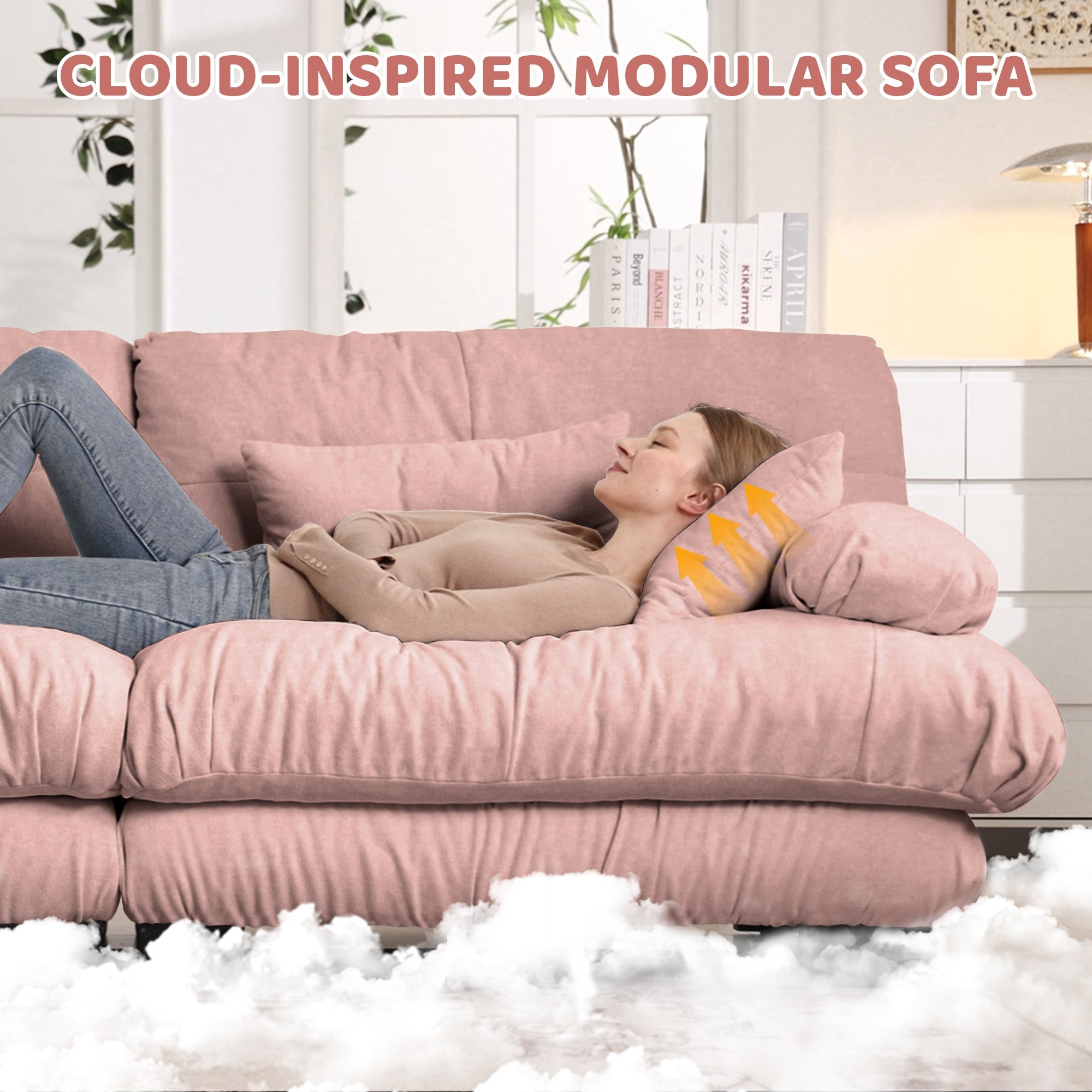 Luxury Modular Sectional Sofa Couch - Oversized U Shaped Cloud Couch for Living Room,Deep Seat Sofa Couch with 2 Ottomans ,Chenille Pink