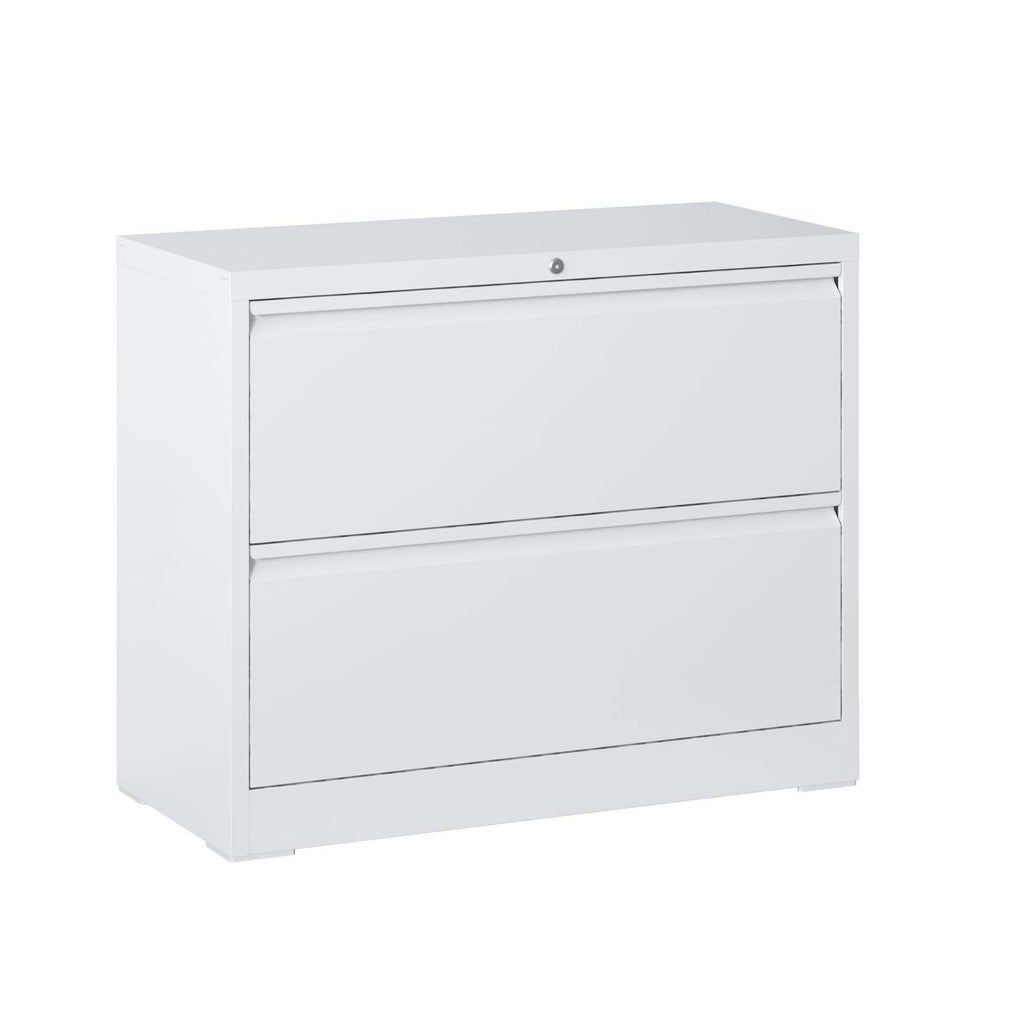 Modern 2-Drawer Steel Lateral File Cabinet with Lock, White Metal Filing Cabinet for Home Office Use