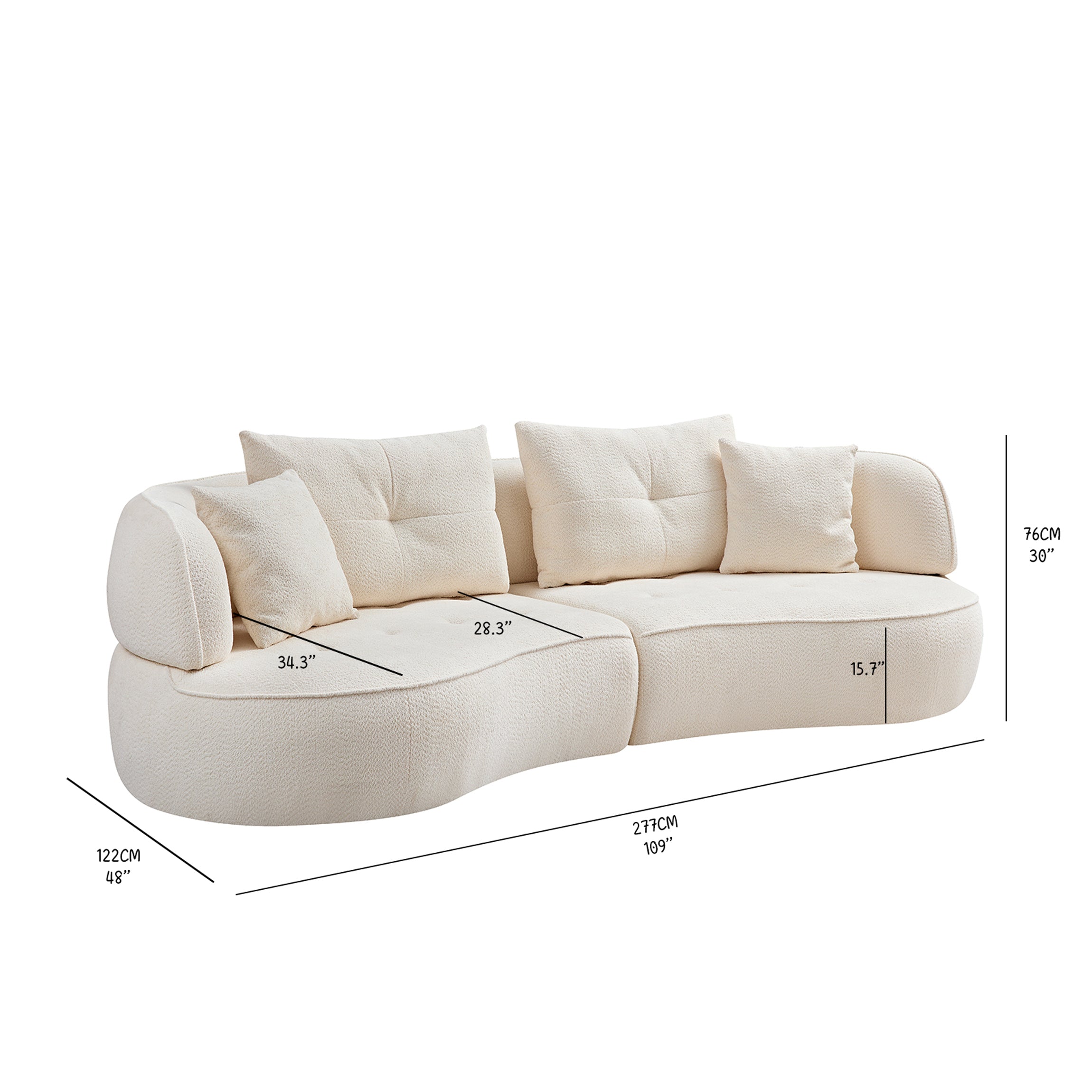 WKS7W 4-Seat Modular Sofa with Removable Pillows in White Durable Fabric and Solid Wood Frame
