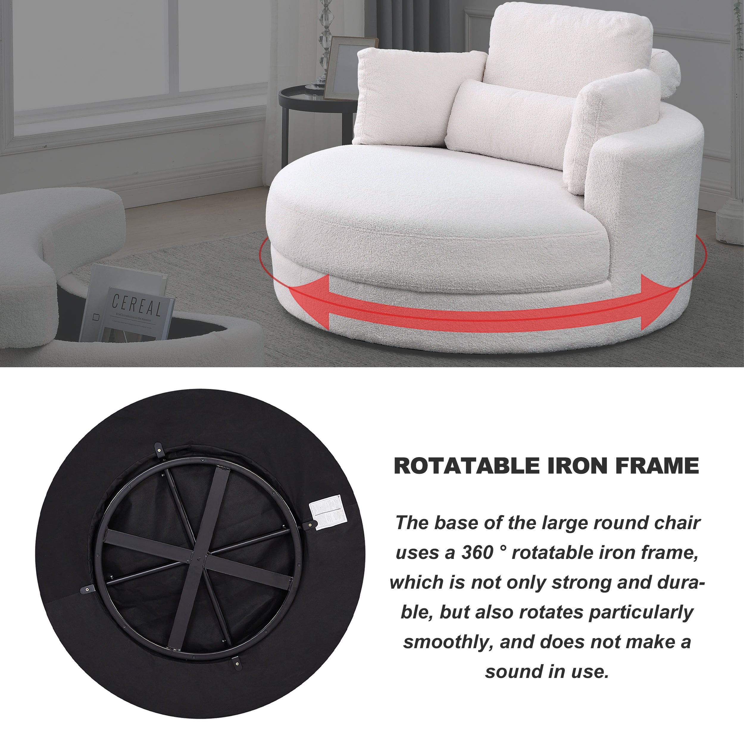 [Video] Welike Swivel Accent Barrel Modern Sofa Lounge Club Big Round Chair with Storage Ottoman TEDDY Fabric for Living Room Hotel with Pillows. *2PCS,Teddy White (Ivory)
