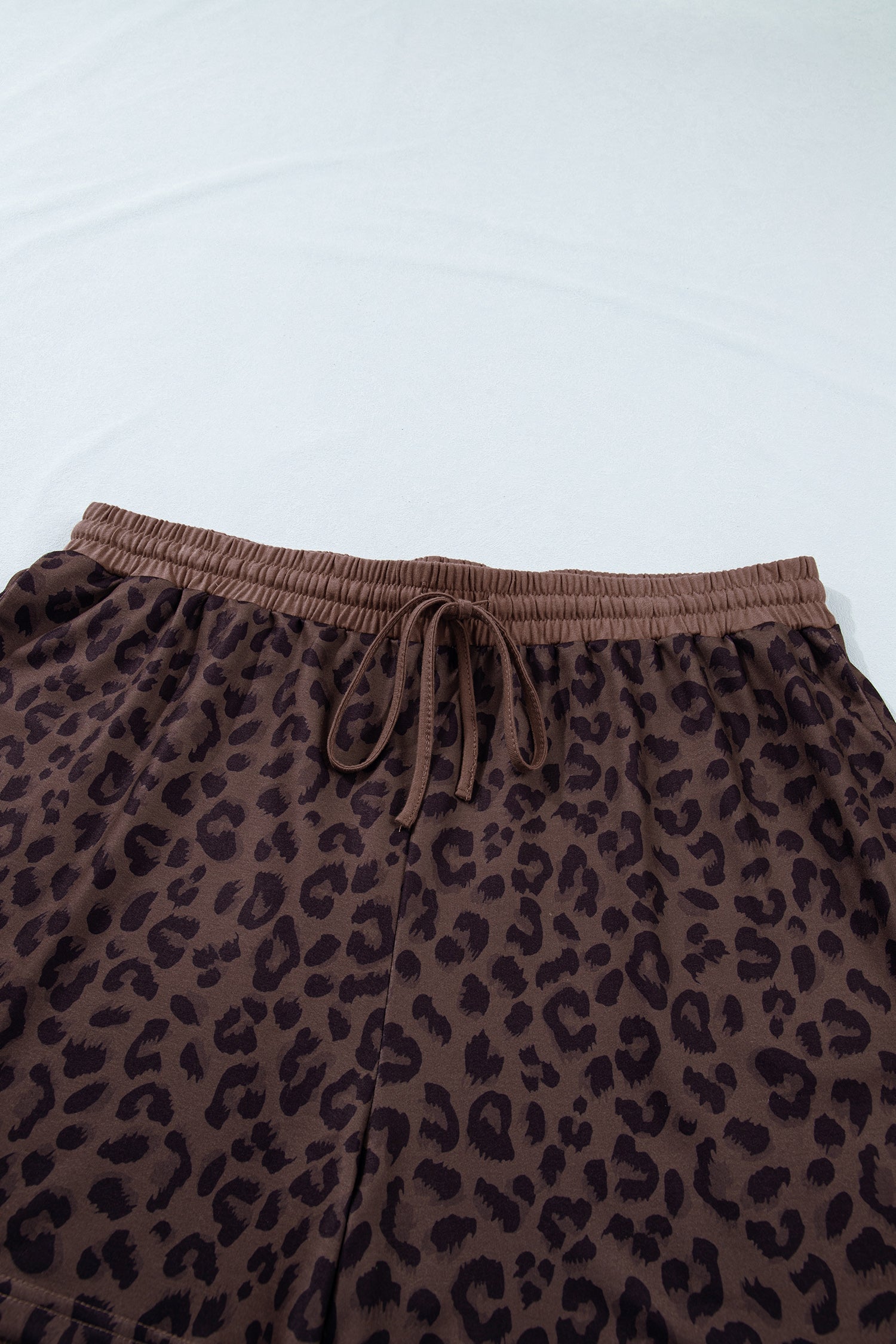 Plus Size Leopard Collared Top & Drawstring Shorts Set