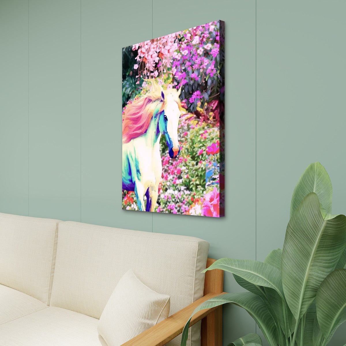 White Horse High Quality Canvas Framed Print Wall Art - 24"x36" (Made in USA)