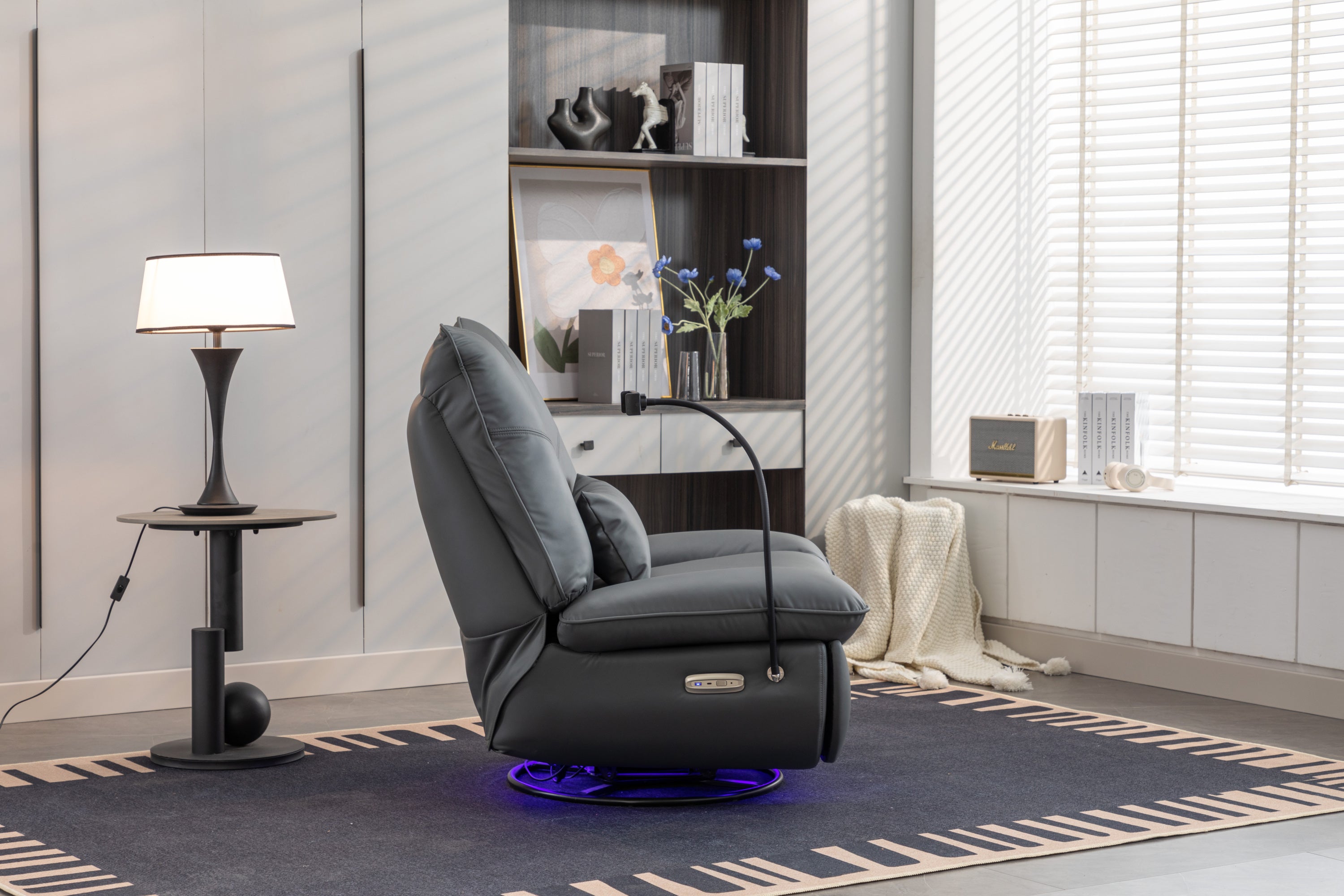 270 Swivel Glider Recliner Chair, Power Recliner Rocking Chair, USB Port Charge for Nursery Chair with Atmosphere Lamp for Living Room Bedroom Apartment