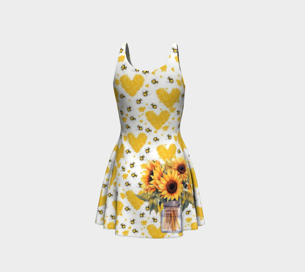 Yellow Hearts and Honey Bees Flared Short Dress