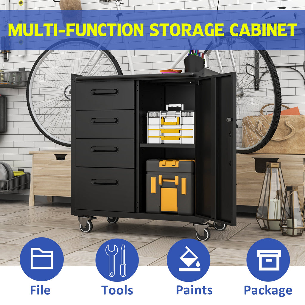 Sturdy Metal Tool Storage Cabinet with Wheels - Heavy-Duty Garage and Office Organizer, Black/Gray, Steel