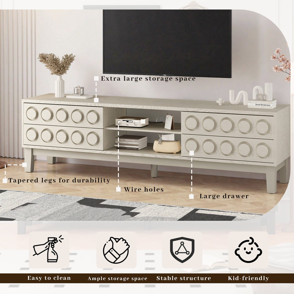 TV Stand for TVs up to 75', Media Console with 4 Drawers, Entertainment Center with Storage for Living Room and Bedroom(White)