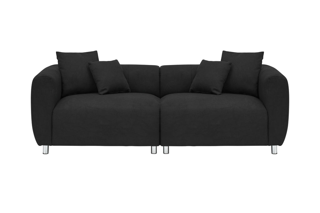 89 inch Sofa for Living Room, Fashion Sofa with Metal Legs, 3 Seater Sofa, Solid Wood Frame Couch with 4Pillows, for Apartment Office Living Room - Black