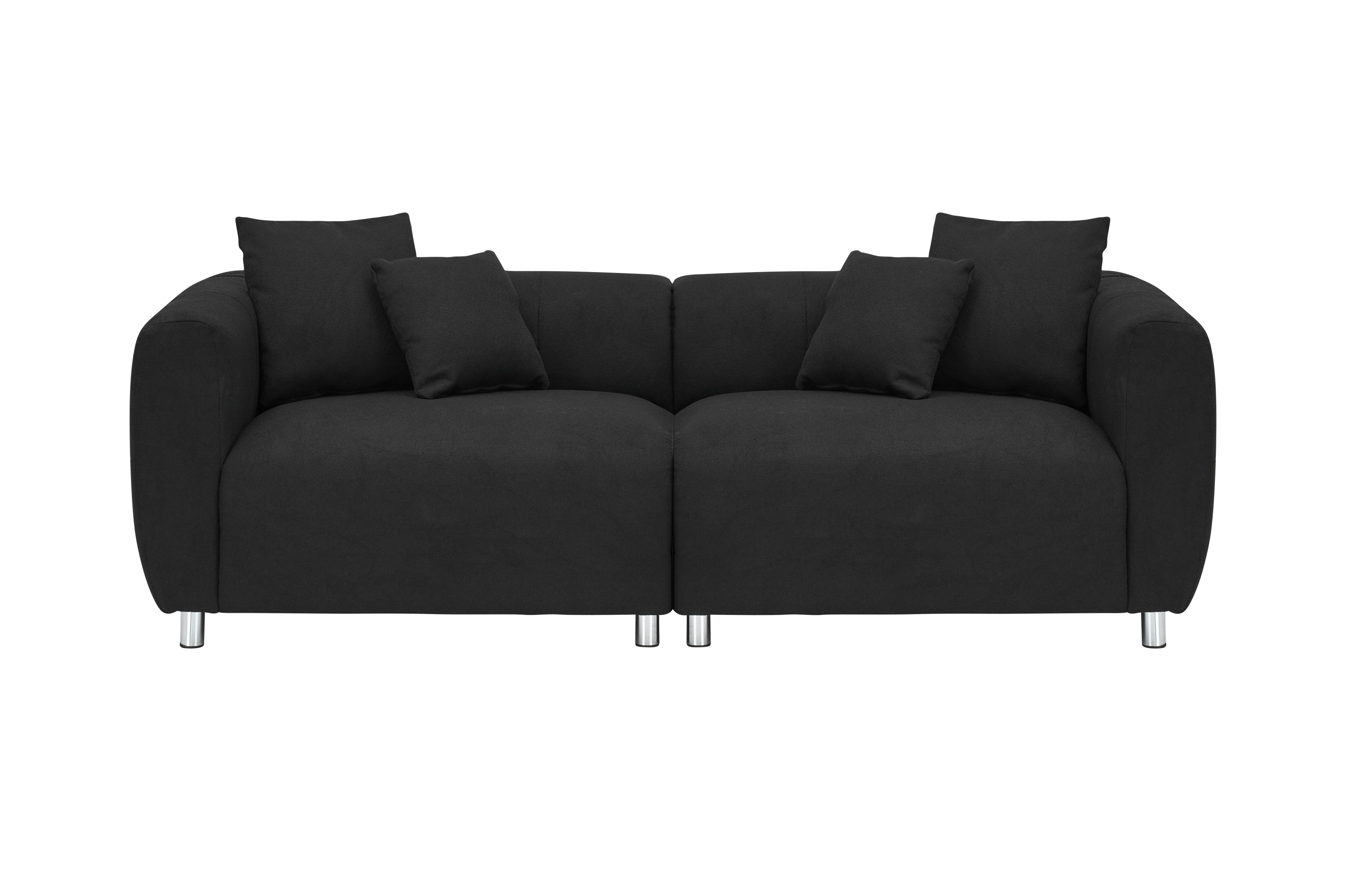 89 inch Sofa for Living Room, Fashion Sofa with Metal Legs, 3 Seater Sofa, Solid Wood Frame Couch with 4Pillows, for Apartment Office Living Room - Black