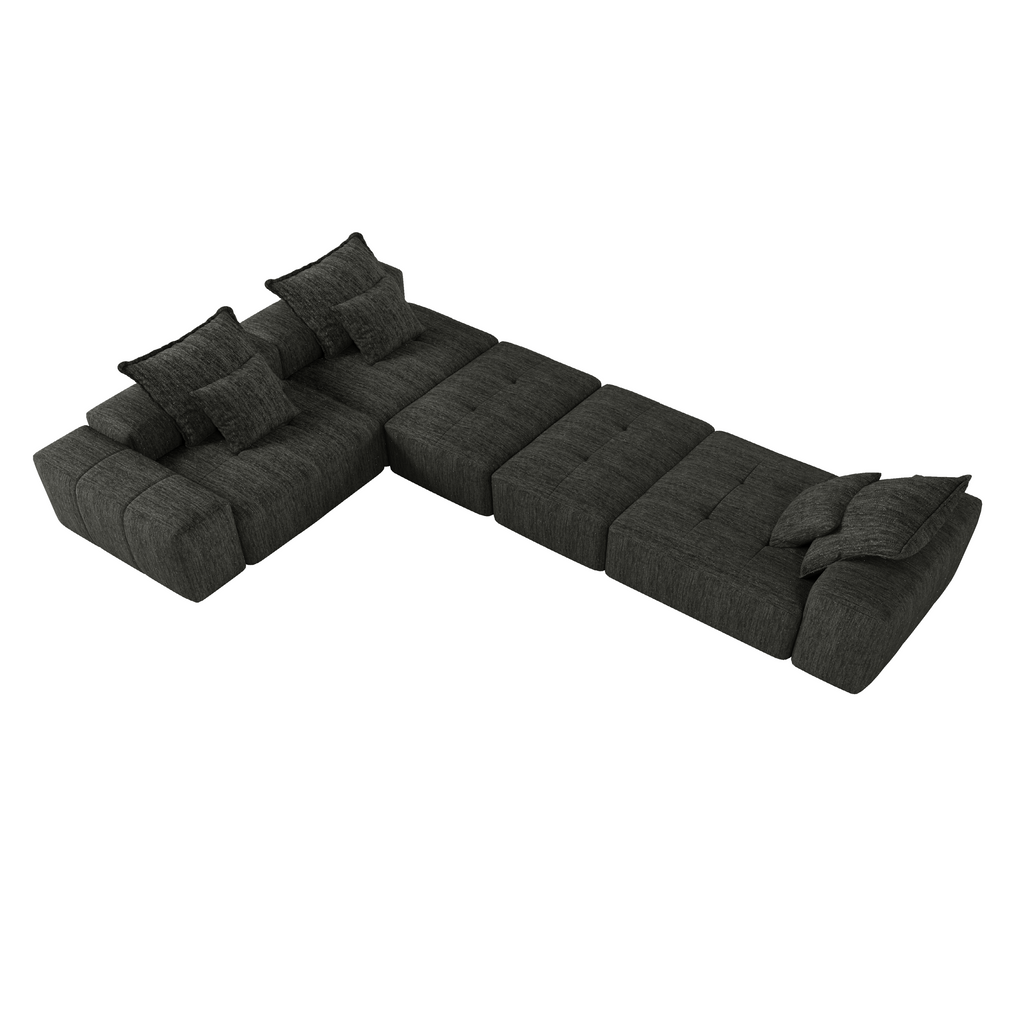 Modern Oversized Modular Sectional Sofa, Sparkling Chenille Fabric Soft Cushion Sofa with 6 Pillows, 6 PCS DIY Combination Tufted Sofa, No Assembly Required, BLACK