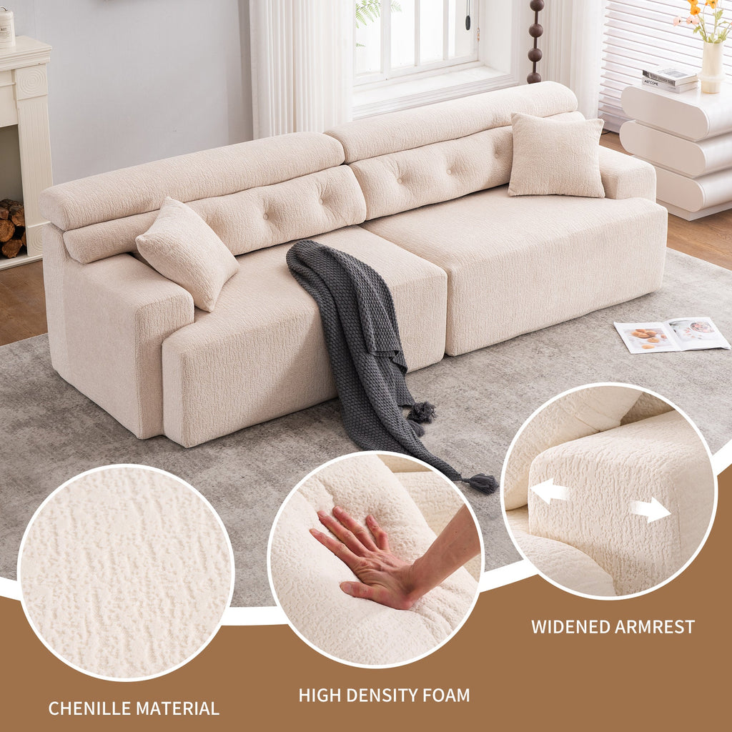LY-029 APRICOT COMPRESSION SOFA: 4-seater combined sofa, Wood Grain Chenille fabric, full sponge compression sofa,combined sofa with 2 pillows  for living/ Home Furniture/ Apartment